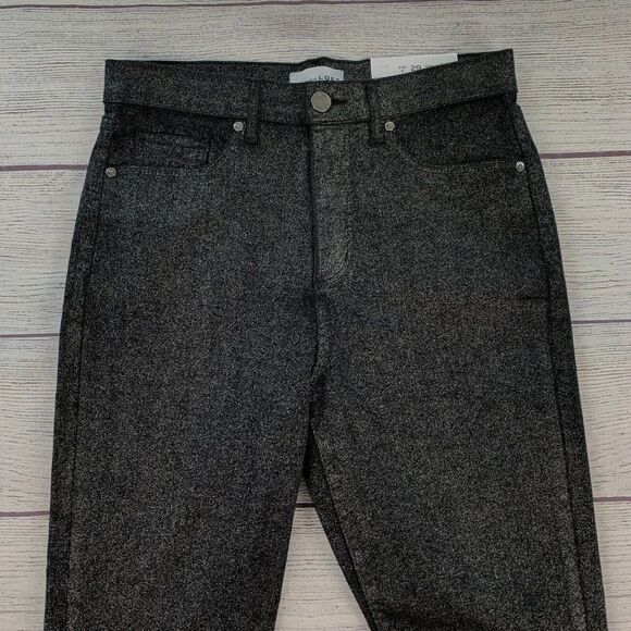 LOFT sz 8 29 Pants Black Sparkle Skinny Slim Pockets High Waist 28" Inseam New - Picture 2 of 11